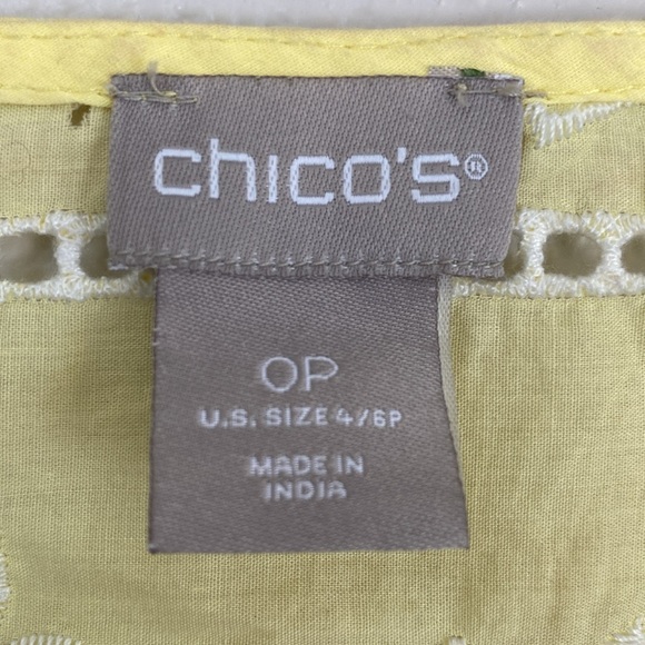 Chico’s Boho Embroidered and Beaded Yellow Cotton Blouse Top Size 4/6 Petite - Picture 8 of 9